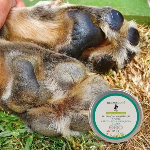 Bálsamo hidratante almohadillas y nariz seca para perros.